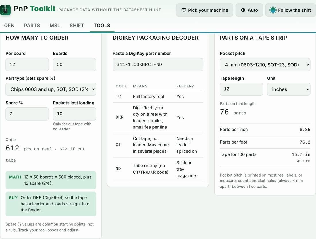 Tape, feeders and ordering screen in PnP Toolkit