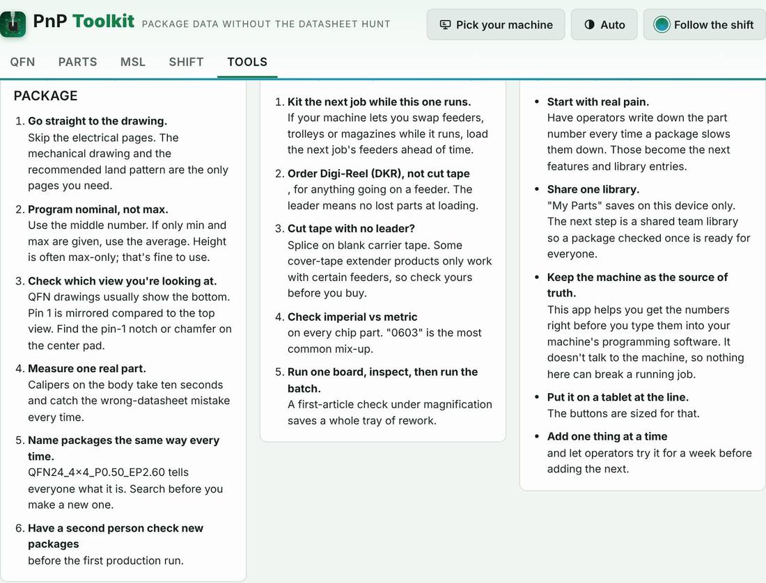 Tips from the floor screen in PnP Toolkit