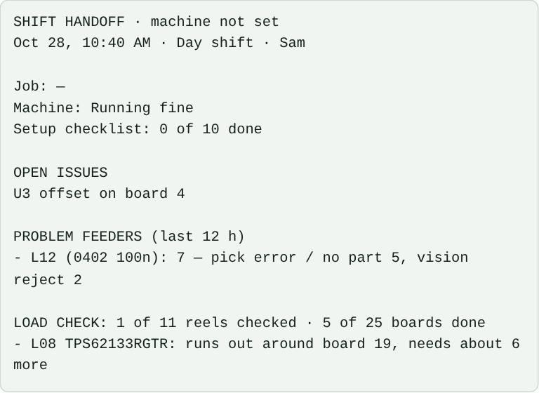 Screenshot: The handoff note writes itself