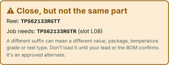 Screenshot: Load check catches a different suffix